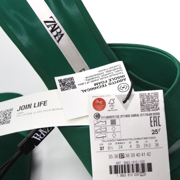 Zara NWT Green Satin Strap Clear Assymetrical Vinyl Green Heels Size 6.5 / 37 - Picture 14 of 14